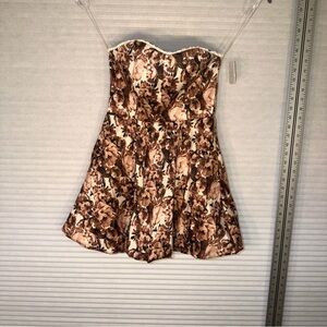Altar’d State Strapless Floral Dress Cream Brown Fit & Flare Size S / 4–6